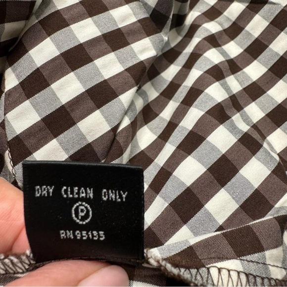 Lafayette 148 Brown Gingham Plaid Cropped Tie Front Shirt Top Size: 8 - Picture 8 of 14